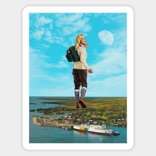 Hiking The World - Surreal/Collage Art Sticker